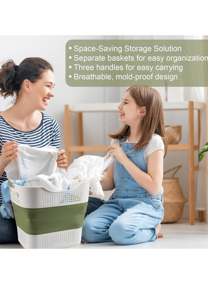 Arabest Laundry Basket Large Foldable 40L with Handle, Collapsible Handled Plastic Washing Clothes Laundry Bin Container, Multi purpose Organizer Storage Washing Basket for Home - Green - Image 2